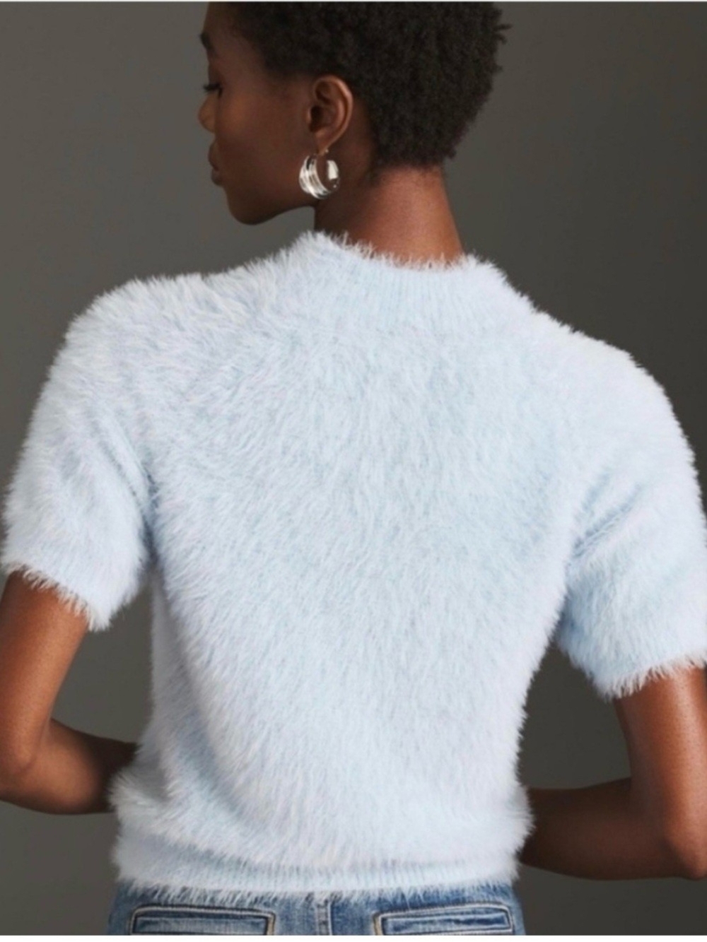Anthropologie Pilcro Eyelash Short-Sleeve Sweater Light Blue Medium - Picture 2 of 5